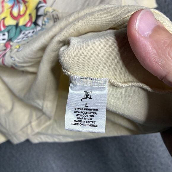 Y2K Ed Hardy Yellow Graphic T Shirt Cropped Top Womens Large - Picture 4 of 11